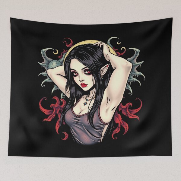 Item preview,  Cute Gothic Goth Vampire Horror Girl Tattoo style illustration with demons designed and sold by Vintage Designs +.