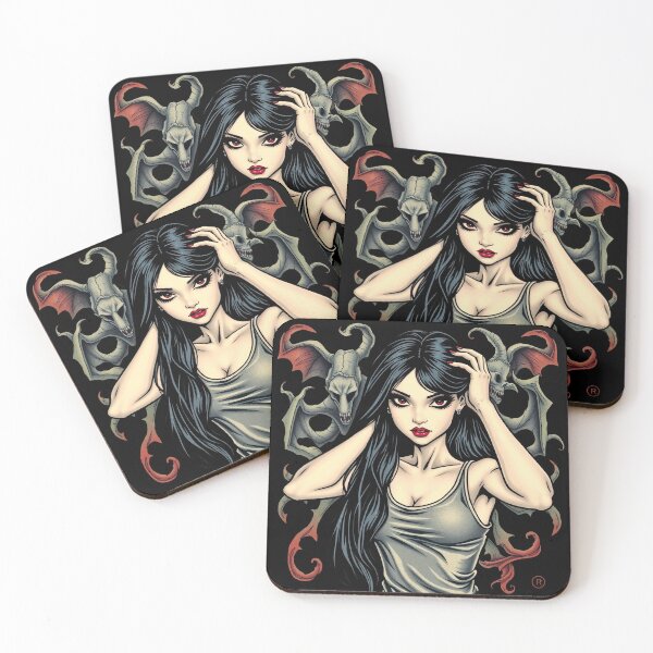 Item preview,  Cute Gothic Goth Vampire Horror Girl Tattoo style illustration with demons designed and sold by Vintage Designs +.