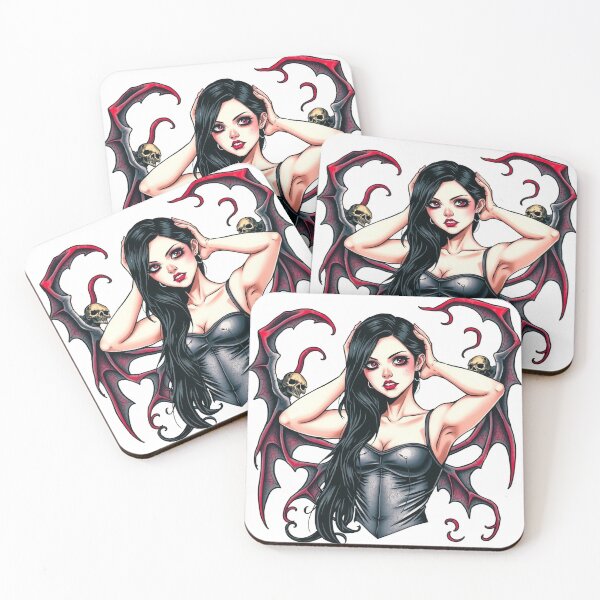 Item preview, Cute Gothic Goth Vampire Horror Girl Tattoo style illustration with demons designed and sold by Vintage Designs +.