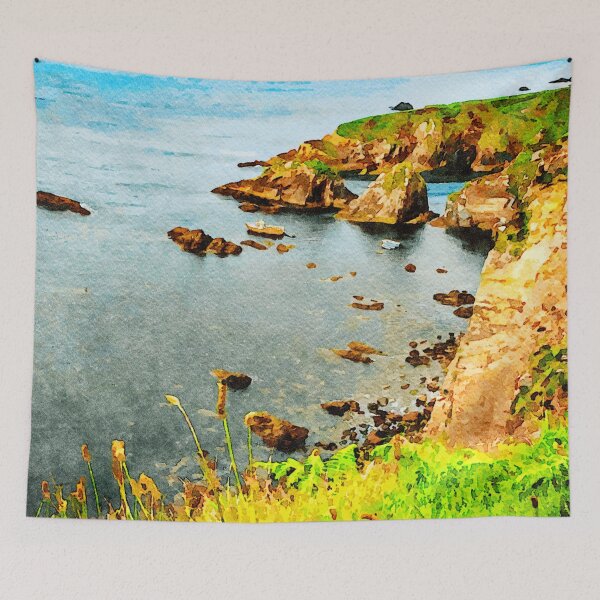 Item preview, Vibrant watercolor painting of Dunmore Head's stunning coastal landscape in Ireland designed and sold by GestaltImagery.
