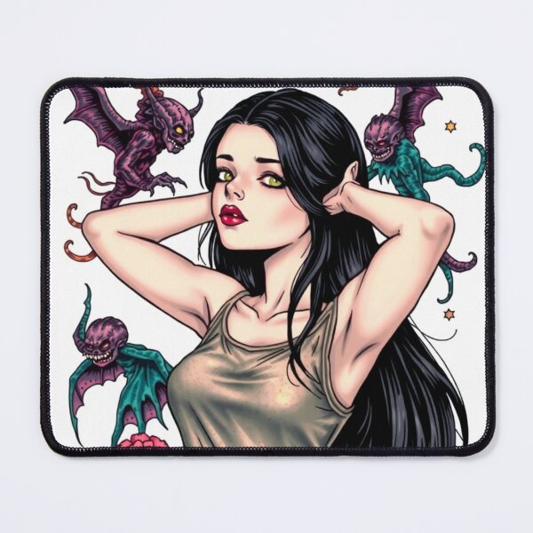 Item preview, Cute Gothic Goth Vampire Horror Girl Tattoo style illustration with demons designed and sold by Vintage Designs +.