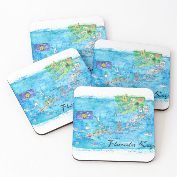 Item preview, Florida Keys Key West Marathon Key Largo Illustrated Travel Poster Favorite Map Tourist Highlights designed and sold by artshop77.