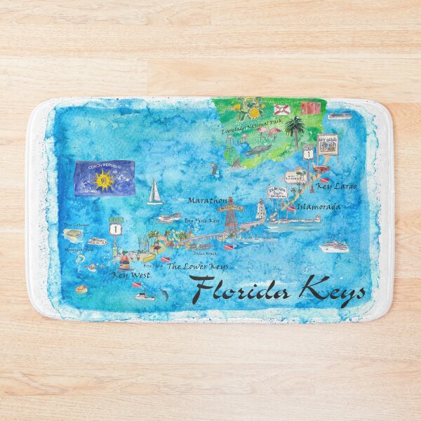 Item preview, Florida Keys Key West Marathon Key Largo Illustrated Travel Poster Favorite Map Tourist Highlights designed and sold by artshop77.
