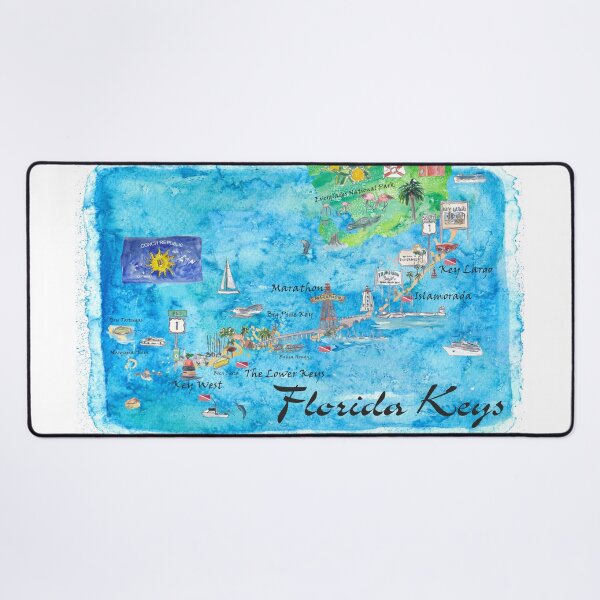 Item preview, Florida Keys Key West Marathon Key Largo Illustrated Travel Poster Favorite Map Tourist Highlights designed and sold by artshop77.