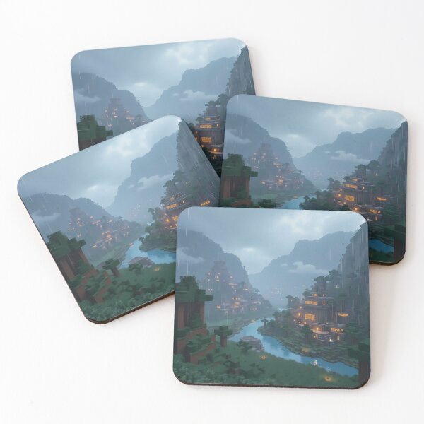 Item preview, Rainy Jungle Valley – Minecraft-Inspired Village at Dusk designed and sold by somethingcreative.