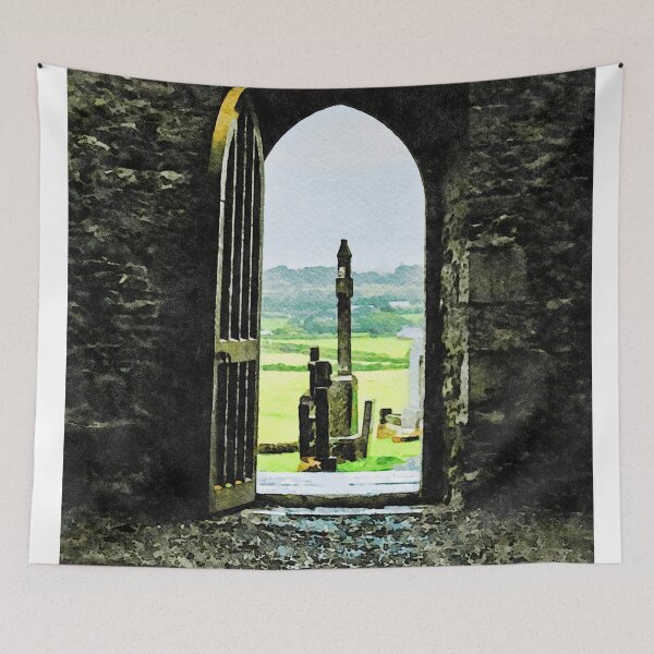 Item preview, Watercolor view through an arched doorway at Rock of Cashel, Ireland designed and sold by GestaltImagery.