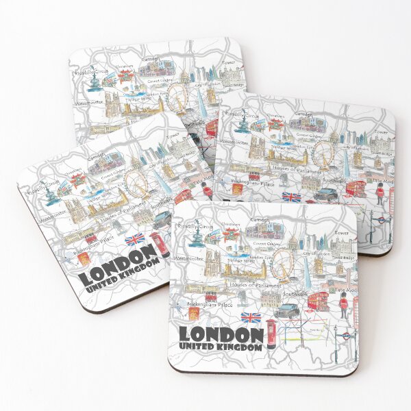 Item preview, London UK illustrated travel poster favorites map Tourist Highlights designed and sold by artshop77.
