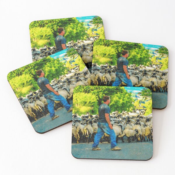 Item preview, Watercolor depiction of a shepherd with sheep in the Lake District designed and sold by GestaltImagery.