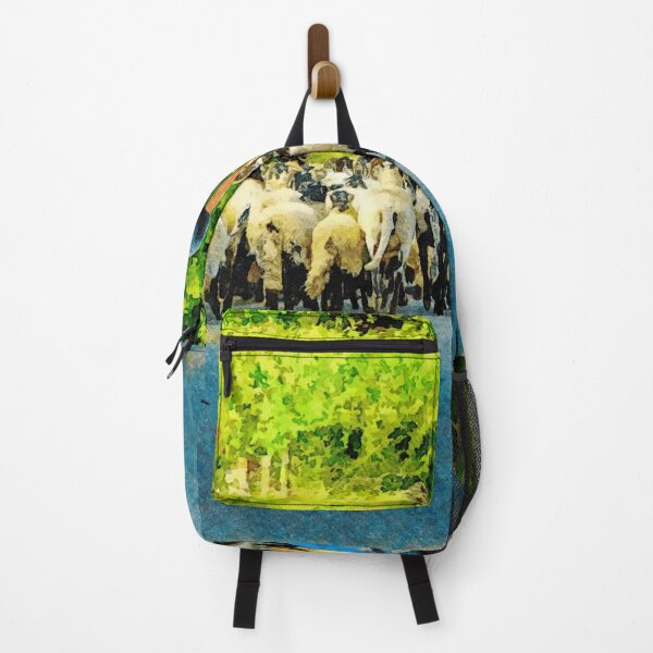 Item preview, Shepherd guiding sheep along a scenic country road in watercolor style designed and sold by GestaltImagery.