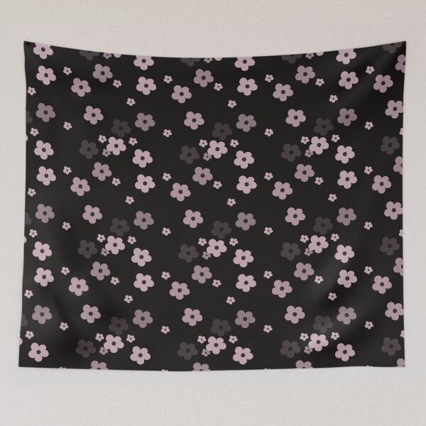 Item preview, Pink little flowers on black, pattern designed and sold by CrocoDi.
