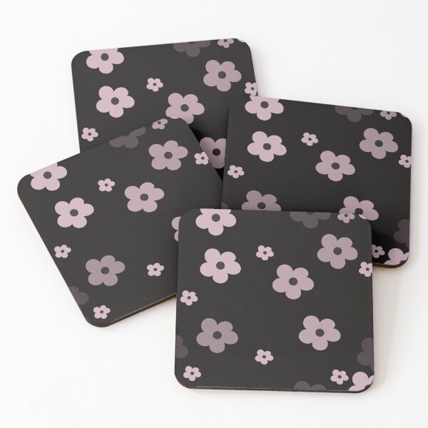 Item preview, Pink little flowers on black, pattern designed and sold by CrocoDi.