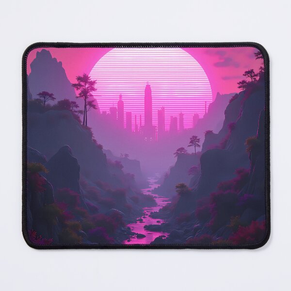 Item preview, Retro Pink Horizon – Synthwave Mountain City designed and sold by somethingcreative.