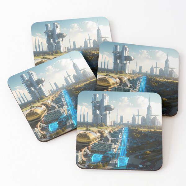 Item preview, Futuristic Cityscape – High-Tech Urban Vision at Sunrise designed and sold by somethingcreative.