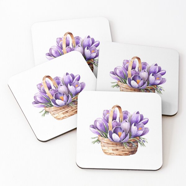 Item preview, Watercolor Wicker Basket with Purple Crocus Flowers designed and sold by silviaol.