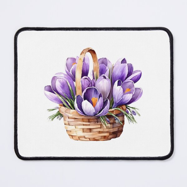Item preview, Watercolor Wicker Basket with Purple Crocus Flowers designed and sold by silviaol.