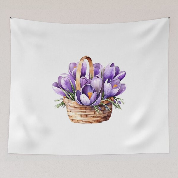 Item preview, Watercolor Wicker Basket with Purple Crocus Flowers designed and sold by silviaol.