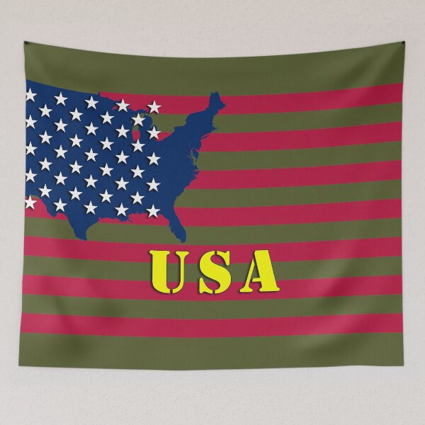 Item preview, flag of the United States of America: silhouette U.S.A., a flag and a single heart, the nation of freedom and the possibility of change. designed and sold by rikyfreestyle.