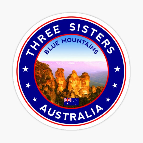 Three Sisters, Blue Mountains, Australia, sticker, tshirt, blue bg Sticker