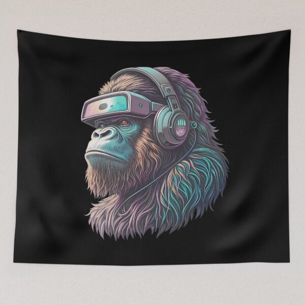 Artikelvorschau, Cyberpunk Gorilla Gaming mit VR-Headset entworfen und verkauft von JesterKrewArt.