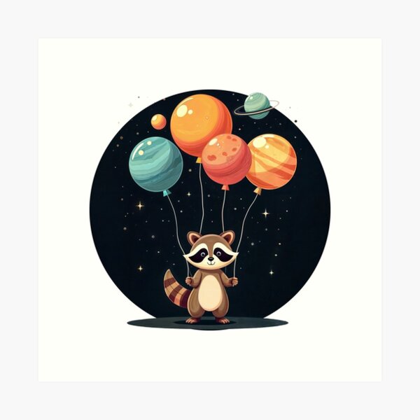 Item preview, T-Shirt Design Trending: RACCOON WITH BALLOONS  designed and sold by ForeverPrintsOK.