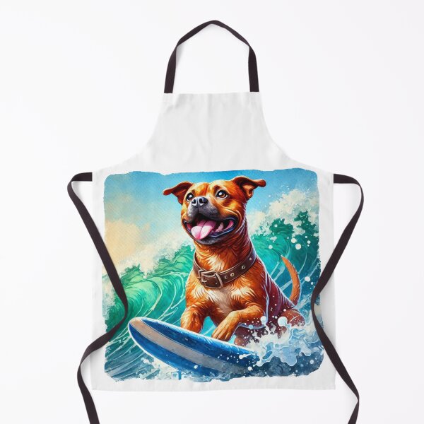 Item preview, Cool Happy Red Staffy Surfing Colorful Watercolor Portrait designed and sold by MaedK.
