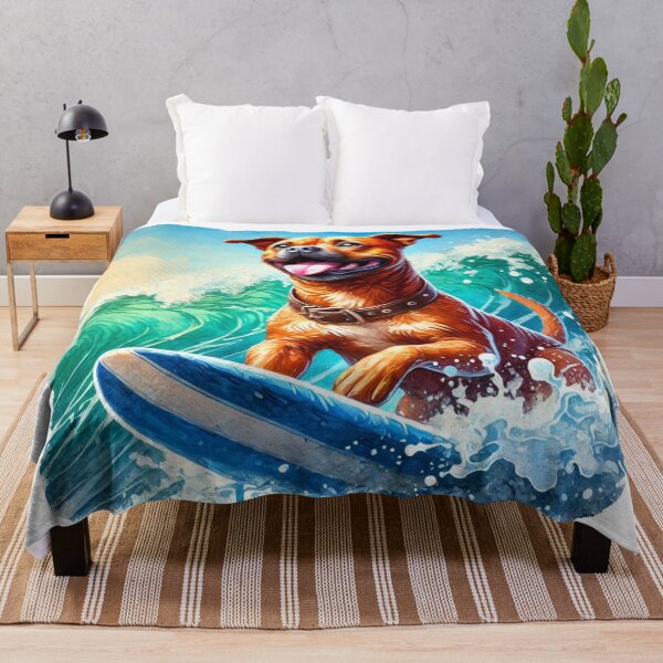 Item preview, Cool Happy Red Staffy Surfing Colorful Watercolor Portrait designed and sold by MaedK.