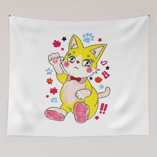 Item preview, Crazy cute funny cat in japan style manga anime ink drawing designed and sold by VonKalt.