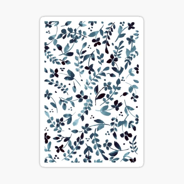 Item preview, Blue leaves and flower pattern, watercolor original designed and sold by LDLCreations14.