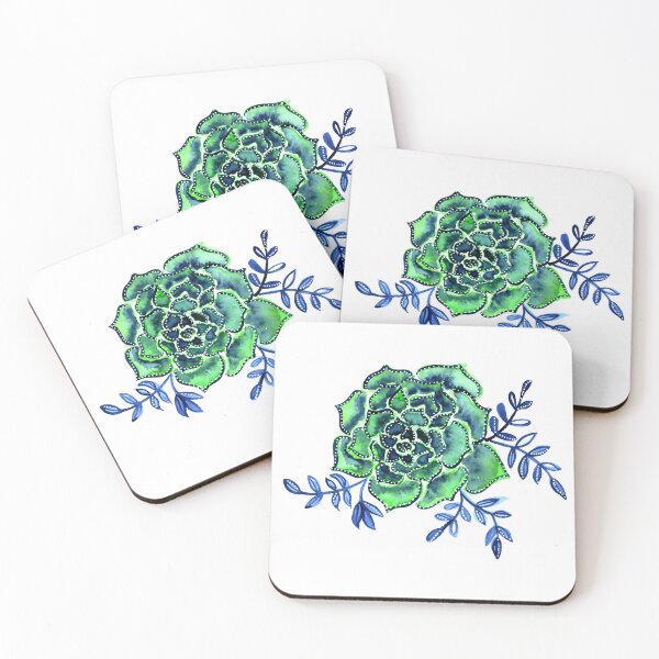 Item preview, Watercolor  houseleek - green and blue designed and sold by wackapacka.