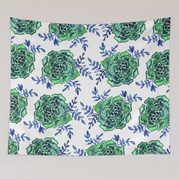 Item preview, Watercolor  houseleek - green and blue designed and sold by wackapacka.