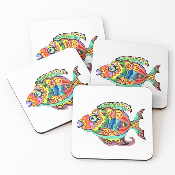 Item preview, Hand Drawn Brightly Colored Fish PNG Tattoo or T Shirt Motif designed and sold by Sharon Schwalbe.