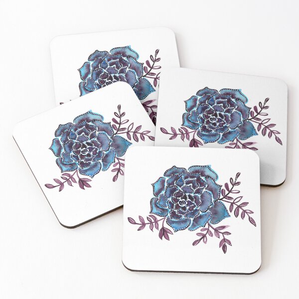 Item preview, Watercolor  houseleek - blue and burgundy designed and sold by wackapacka.