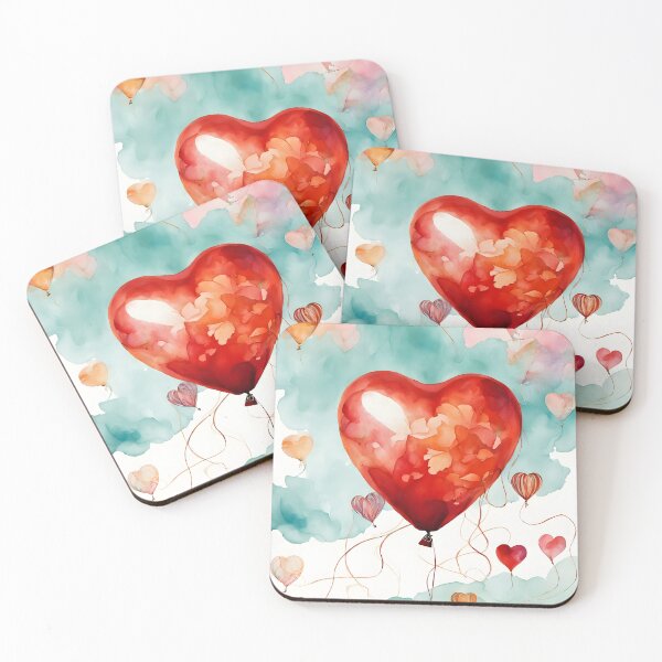 Item preview, Red Hearts Floating Ballons - in Watercolour  designed and sold by fluidwatercolor.