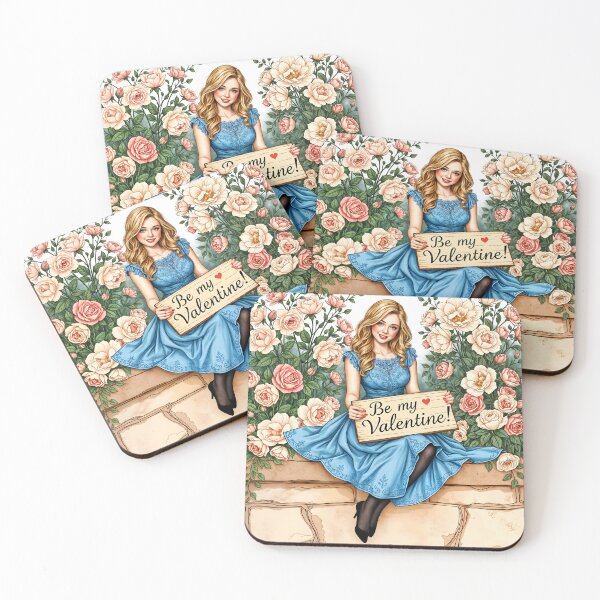 Item preview, Be my Valentine wooden table in a blond girls hand beautiful illustration designed and sold by EmeraldeaArt.