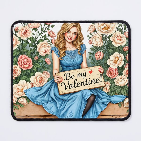 Item preview, Be my Valentine wooden table in a blond girls hand beautiful illustration designed and sold by EmeraldeaArt.