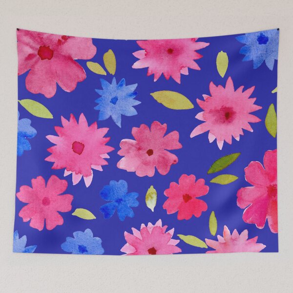 Aperçu de l'œuvre Motif floral lâche - rose sur bleu créée et vendue par wackapacka.