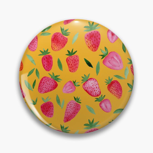 Item preview, Watercolor strawberries pattern - red and green on ochre designed and sold by wackapacka.