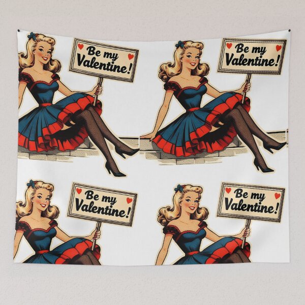 Item preview, Blond pinup girl with a wooden table: be my Valentine designed and sold by EmeraldeaArt.