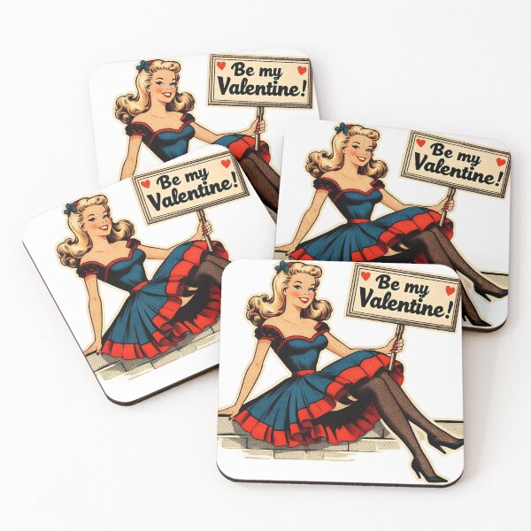 Item preview, Blond pinup girl with a wooden table: be my Valentine designed and sold by EmeraldeaArt.