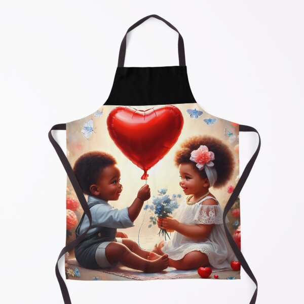 Item preview, Afro kids cute toddlers first love Valentine heart balloon adorable illustration designed and sold by EmeraldeaArt.