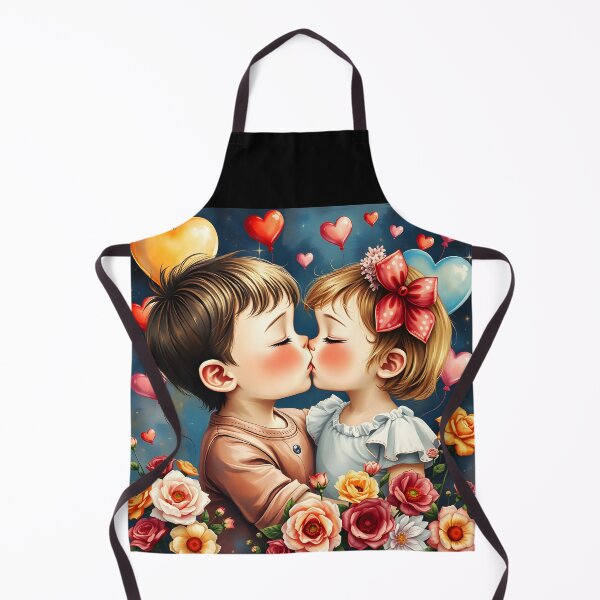 Item preview, First kiss as children adorable lovely illustration designed and sold by EmeraldeaArt.
