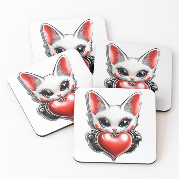 Item preview, Adorable White Kitten Holding a Shiny Red Heart. designed and sold by MirraStore.