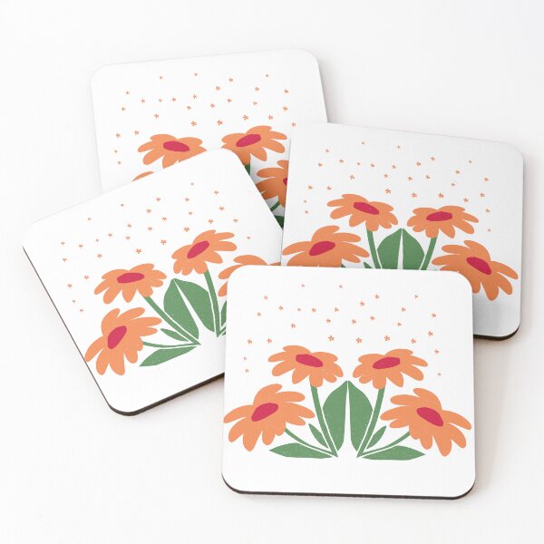 Item preview, Four orange flowers with green center and stem lllustration designed and sold by LaUnArt.