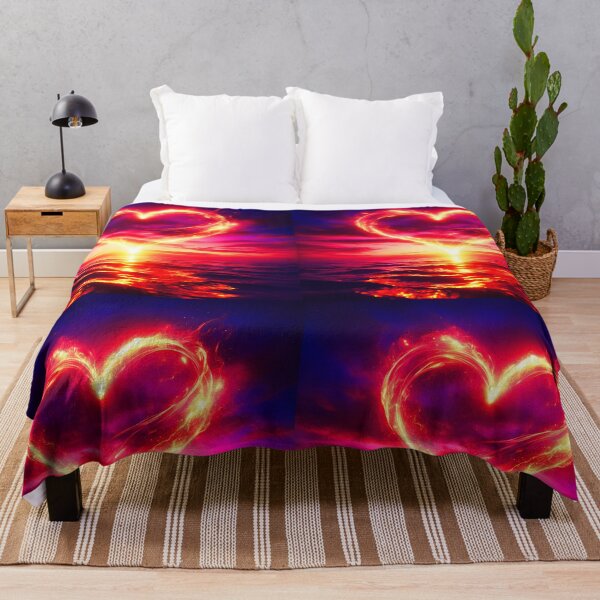 Item preview, Burning fire heart from the settleing sun above the sea fantasy illustration of water and a glowing heart in the sunset designed and sold by EmeraldeaArt.