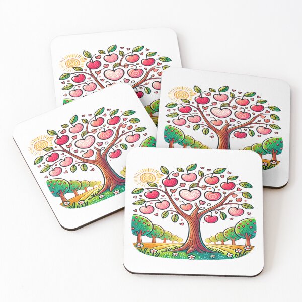 Item preview, Whimsical Tree with Heart-Shaped Fruits, Green Leaves, and Sunny Background in a Playful Orchard designed and sold by KreaDesignOne.
