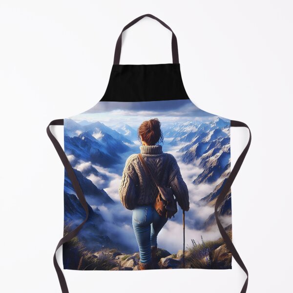 Item preview, Modern Hiker girl wearing blue jeans and pullover and standing on top of mountains spectacular view digitalart designed and sold by EmeraldeaArt.