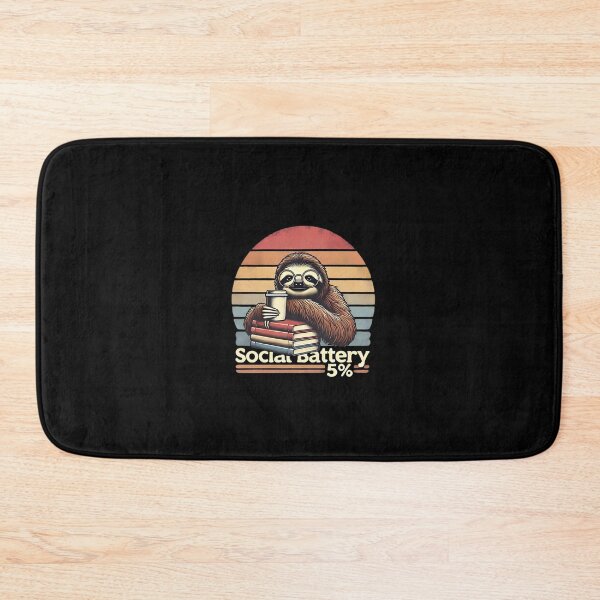 Item preview, Social Battery 5% – sloth, books, coffee, retro style designed and sold by KarmeLoveArt.