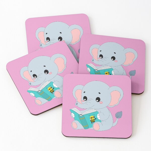 Item preview, Gray baby elephant sitting and reading a book designed and sold by Sunny-Sally.