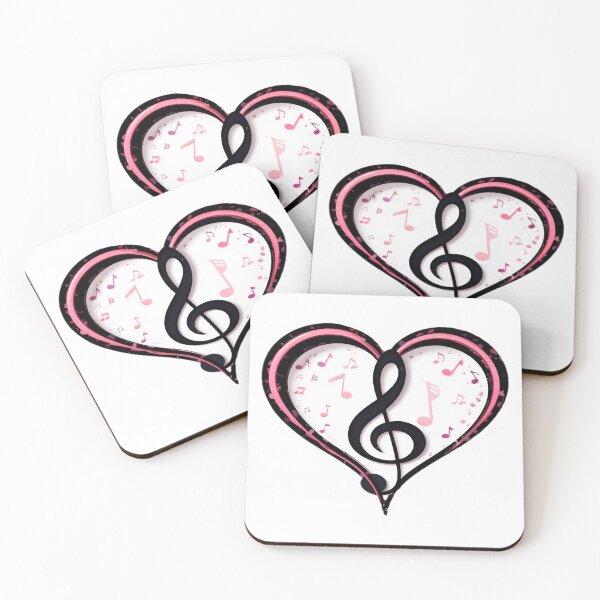 Item preview, Love Harmony with Musical Heart, Black Treble Clef, and Vibrant Pink Notes on White Background designed and sold by KreaDesignOne.