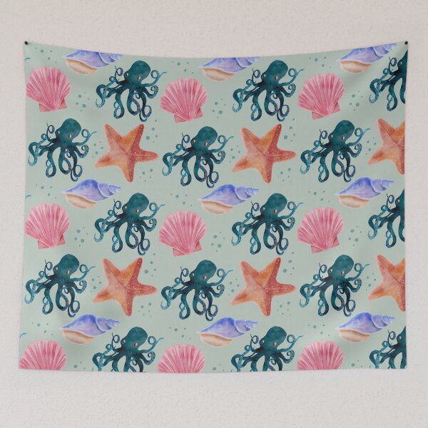 Item preview, Octopus with shells - Blue background designed and sold by Angela Dixon.